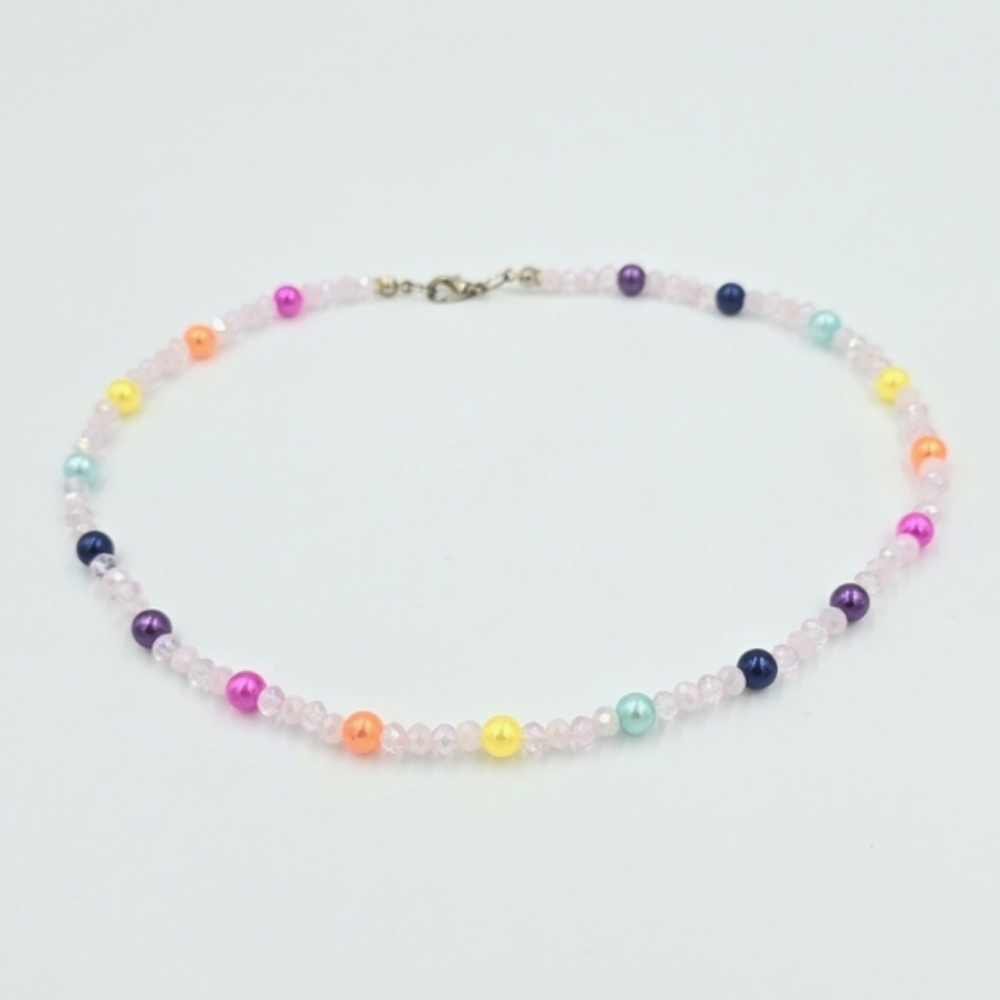 Handmade Rainbow Pearls & Crystals Colorful Choker Necklace